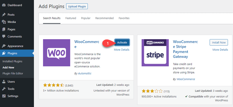 Activate WooCommerce from WordPress repository