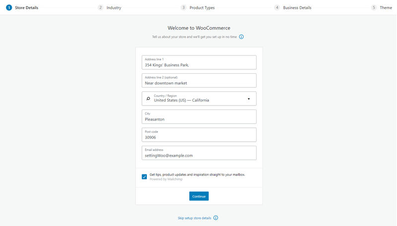 Adding WooCommerce store details in setup wizard