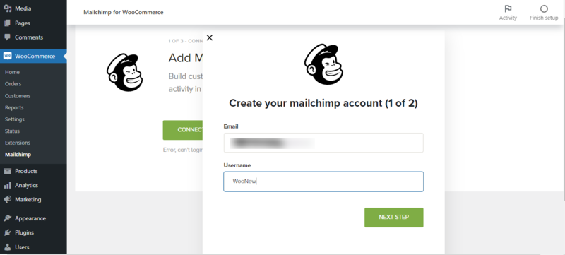 Create a Mailchimp account to connect