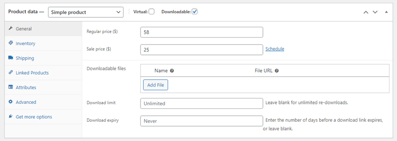 Downloadable product type options