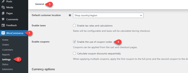 Enabling WooCommerce coupon setting