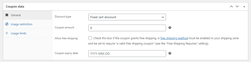 General option in the WooCommerce coupons editor