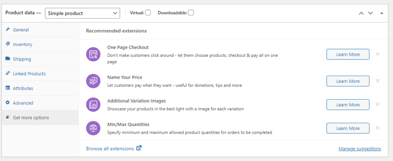 Get more options for the simple product type in WooCommerce