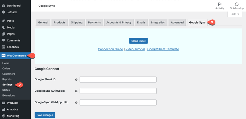 Google Sync Sheets Window in WooCommerce