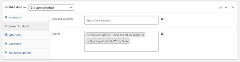 Grouped product data options WooCommerce