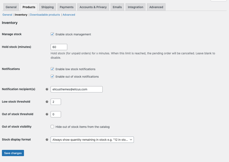 Inventory tab for WooCommerce products configure