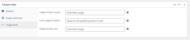 Usage limits in WooCommerce coupons
