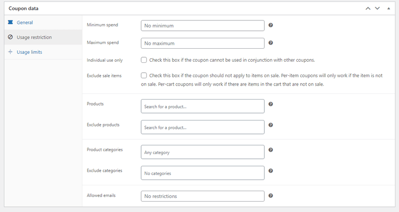 Usage restriction options in WooCommerce