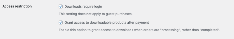 WooCommerce downloadable products access restriction option