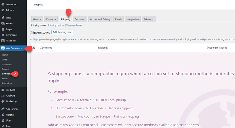 WooCommerce shipping options
