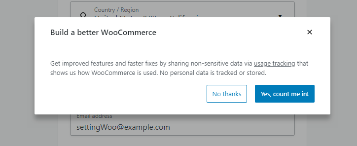 WooCommerce usage tracking consent popup