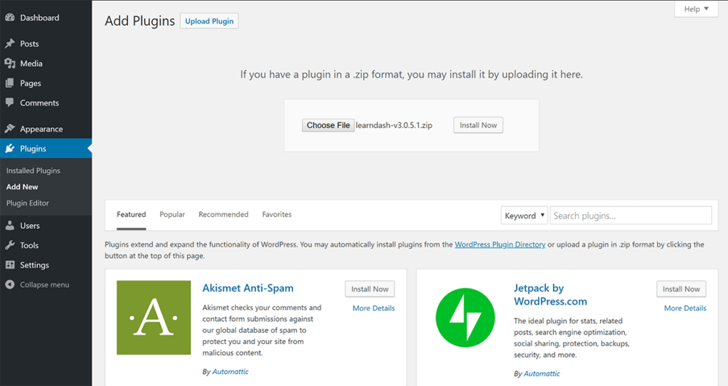 Accessing WordPress Dashboard to install LearnDash LMS