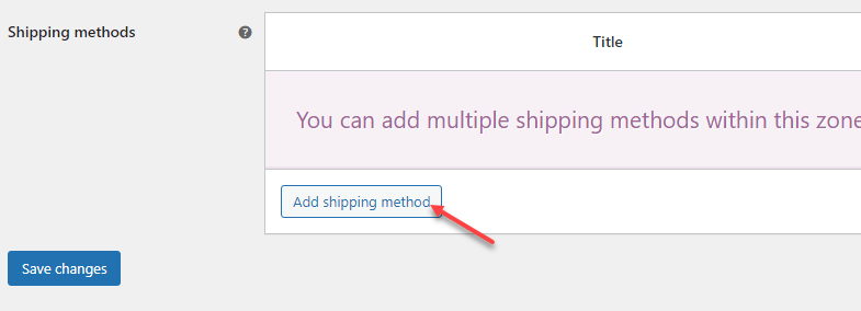 Clicking the shipping methods button