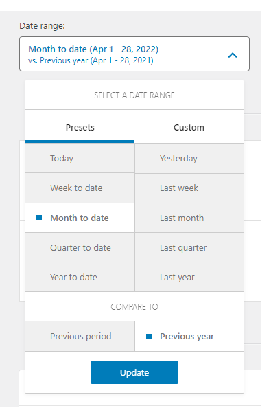 Date Range option in WooCommerce Reports