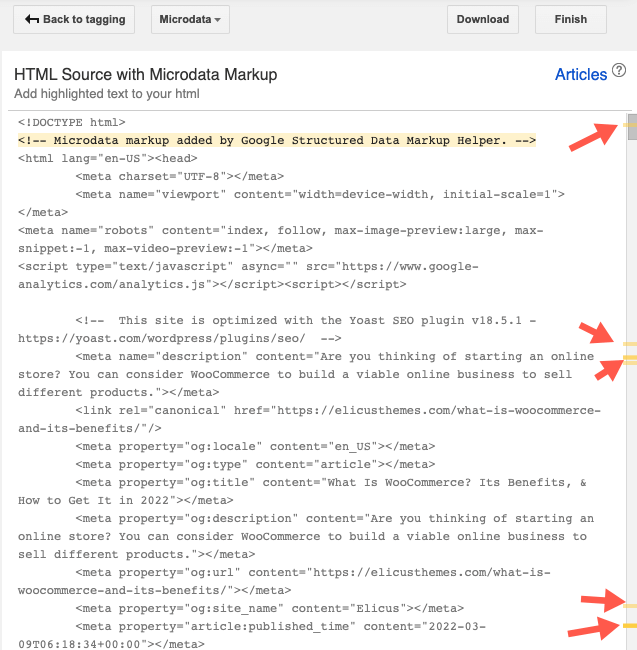 Schema micro highlighted data