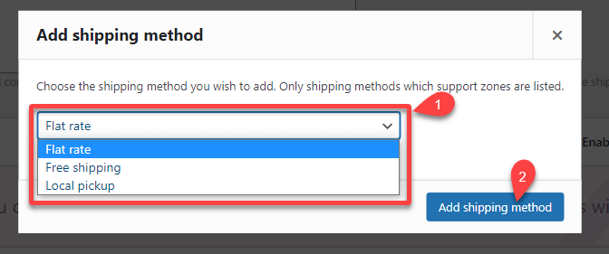 Selecting shipping method to add a shipping method