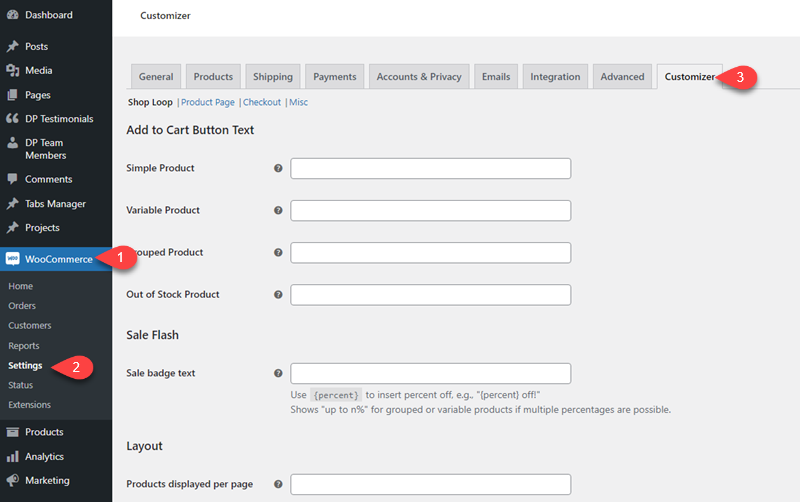 WooCommerce Customizer extension settings