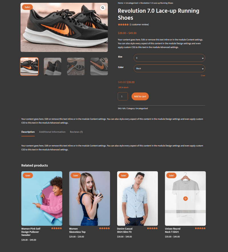 Dark Product Page layout for Divi WooCommerce