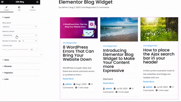 Elementor Blog Widget Design