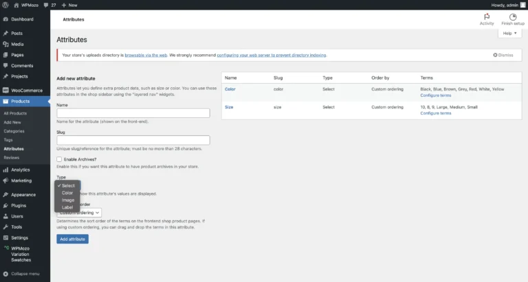 WPMozo variation swatches for WooCommerce