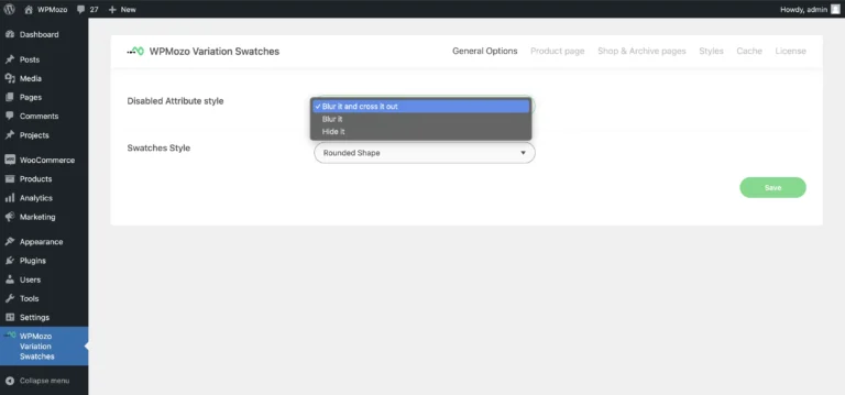 WPMozo variation swatches for WooCommerce