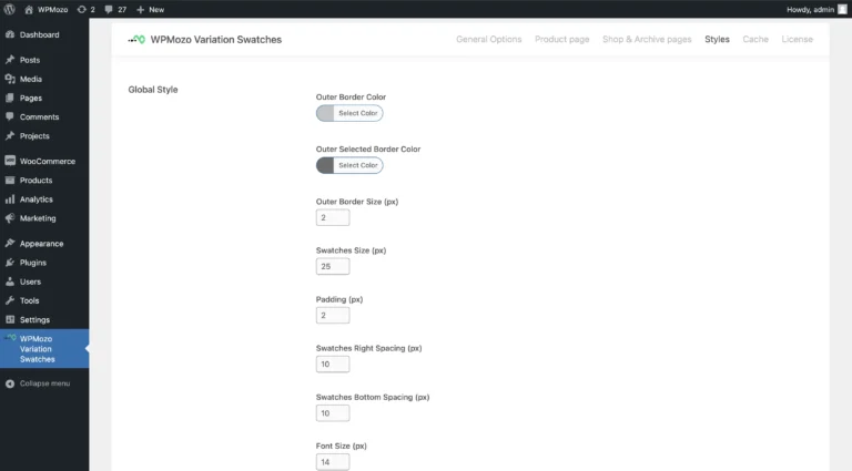 WPMozo variation swatches for WooCommerce