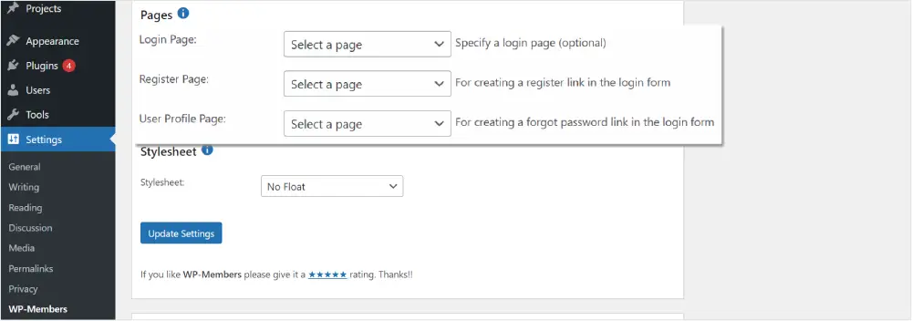 Create Member Only Blog login register page settings