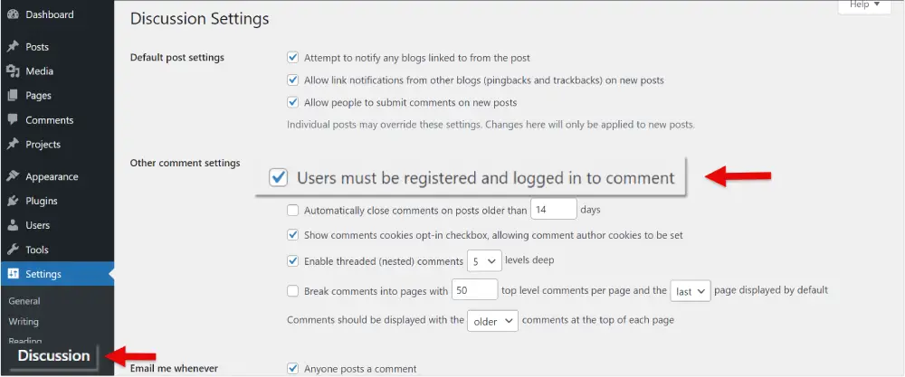 Create Member Only Blog in WordPress Recommended Discussion Settings