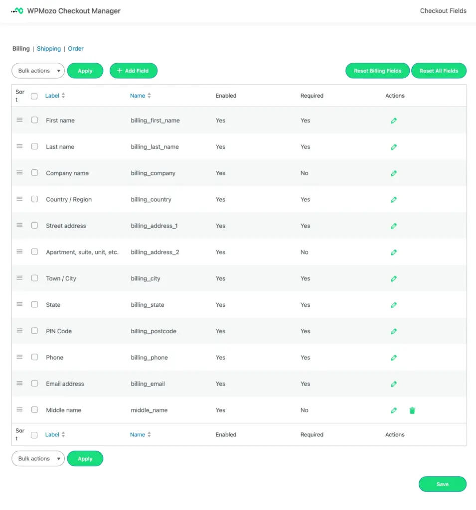 WPMozo Checkout Manager admin interface
