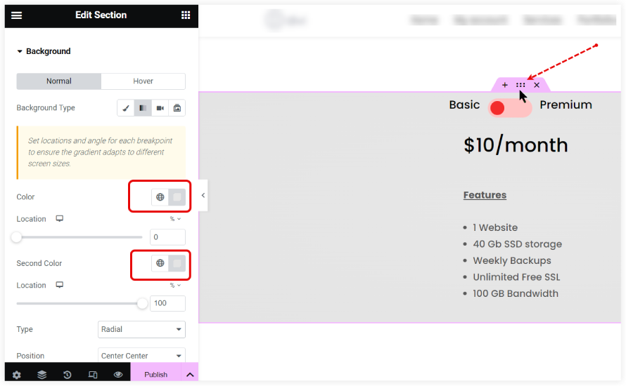 Display pricing with Elementor Content Toggle