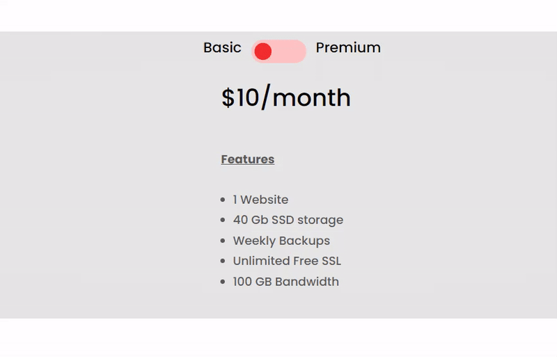 Elementor Content toggle pricing table 