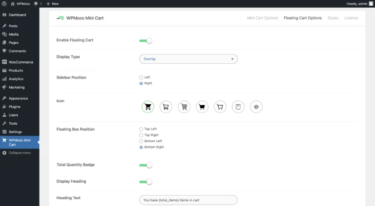 WPMozo mini cart for WooCommerce