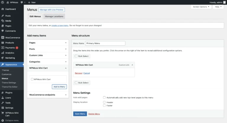 WPMozo mini cart for WooCommerce
