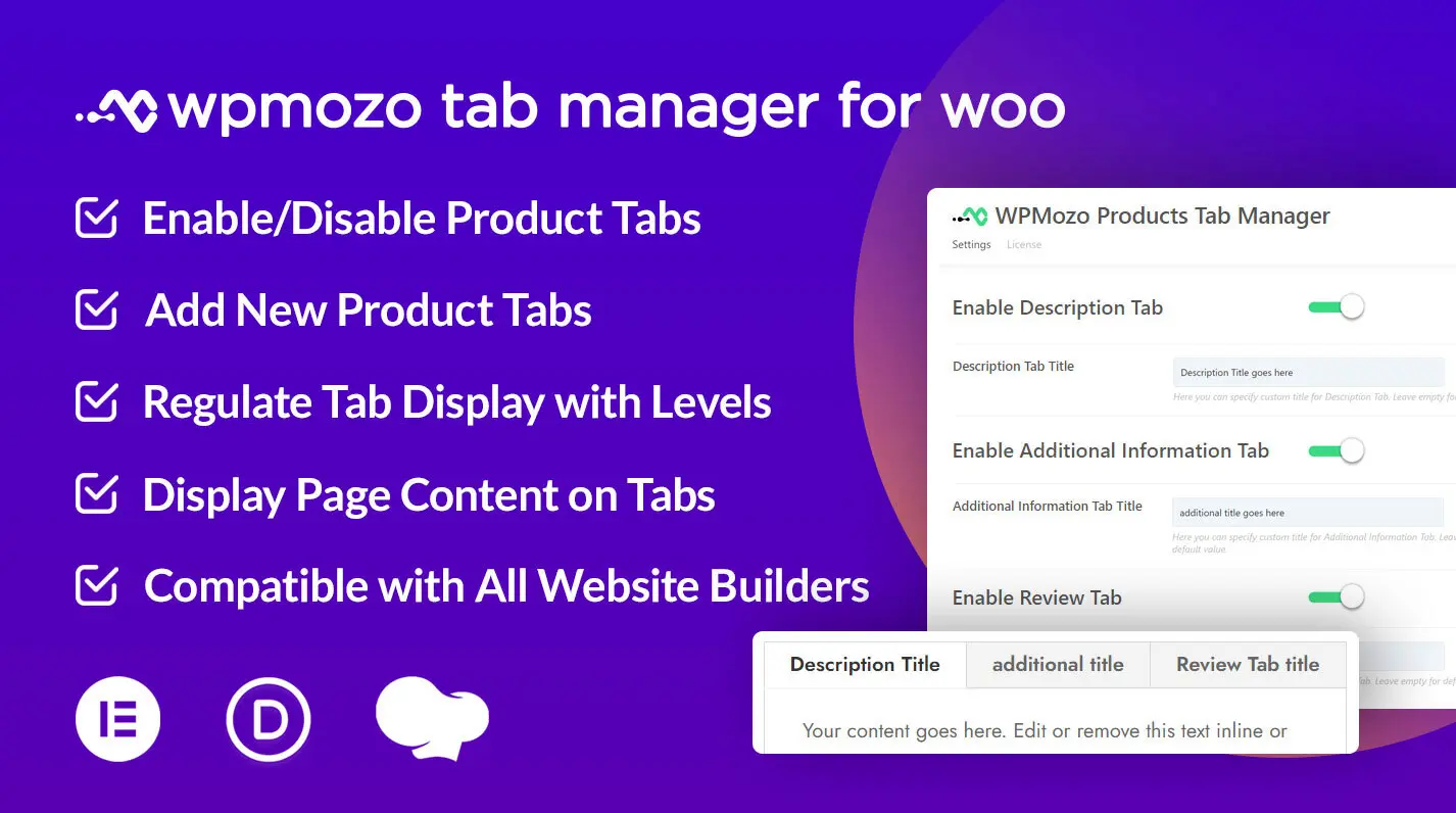 WPMozo Tab Manager for WooCommerce
