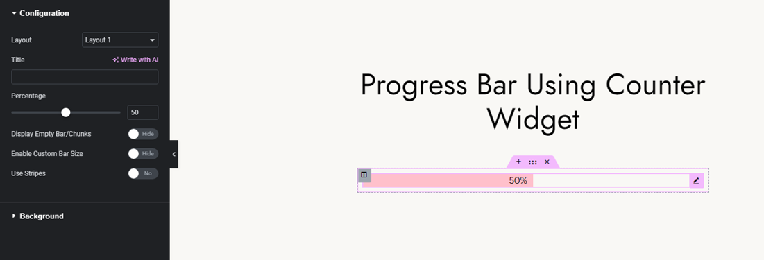 Progress bar counter widget controls