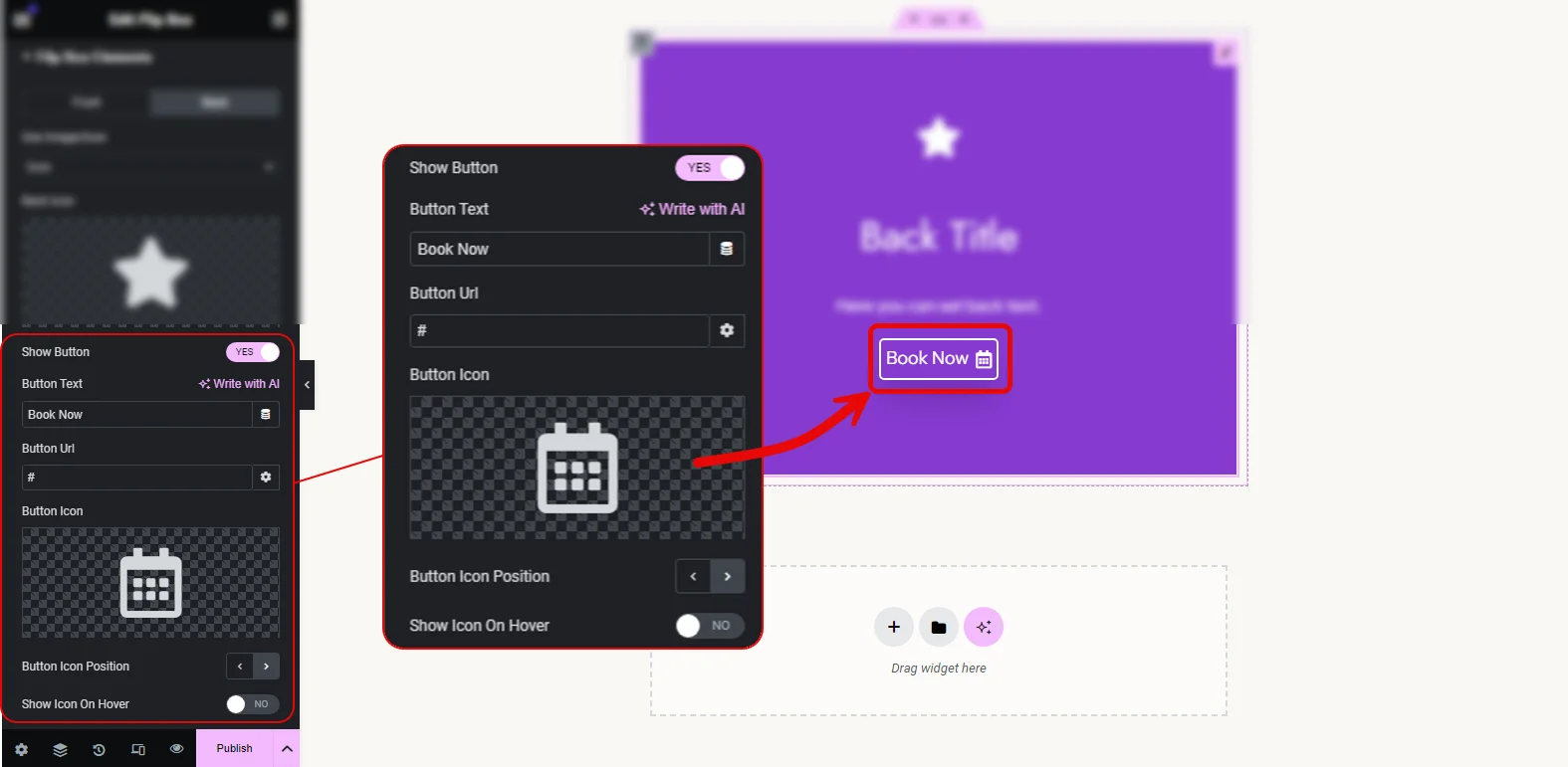 Button on flip box element