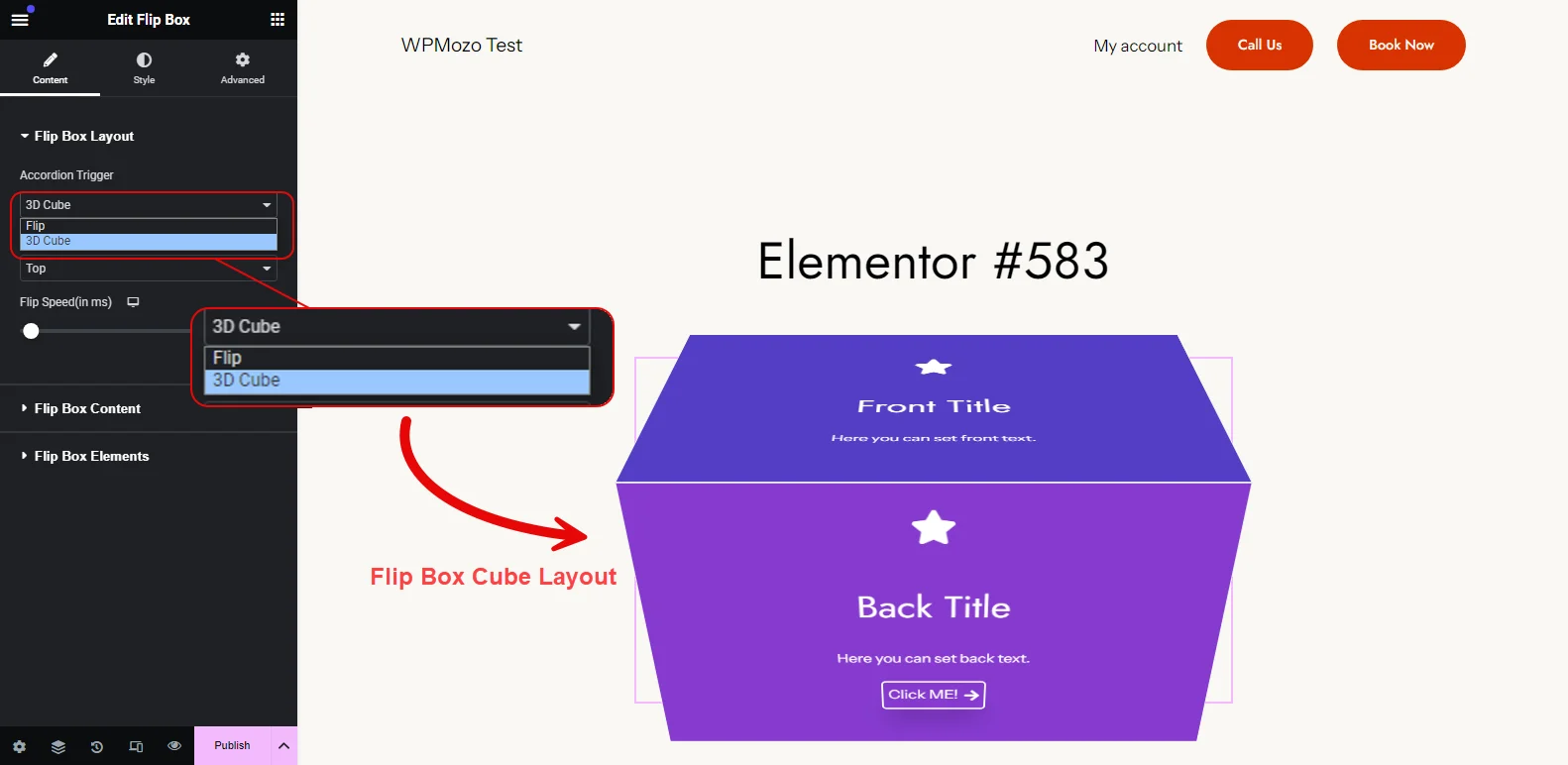 Cube flip box layout for Elementor