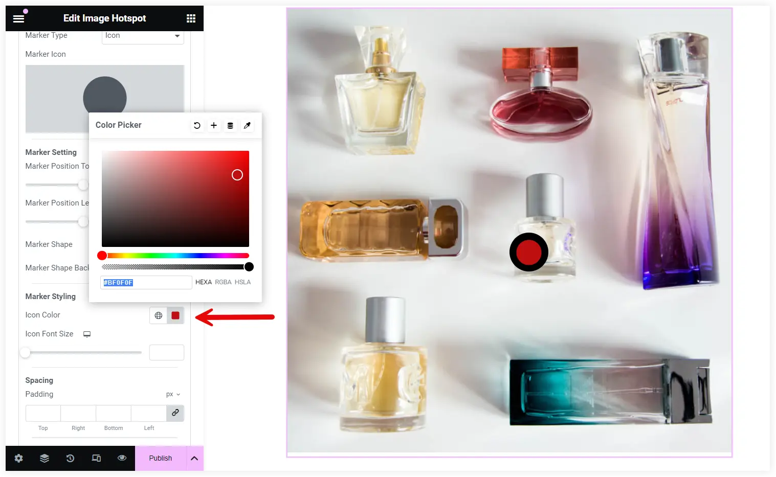 Select Elementor image hotspot icon color