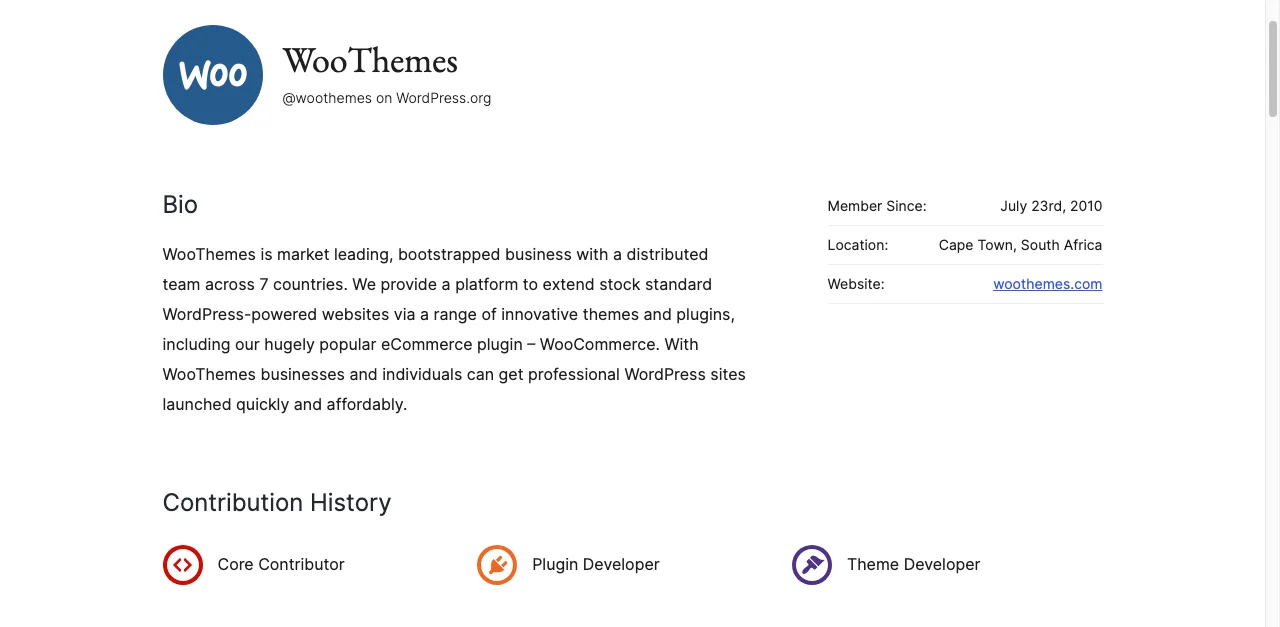 History of WooThemes the creators of WooCommerce plugin.