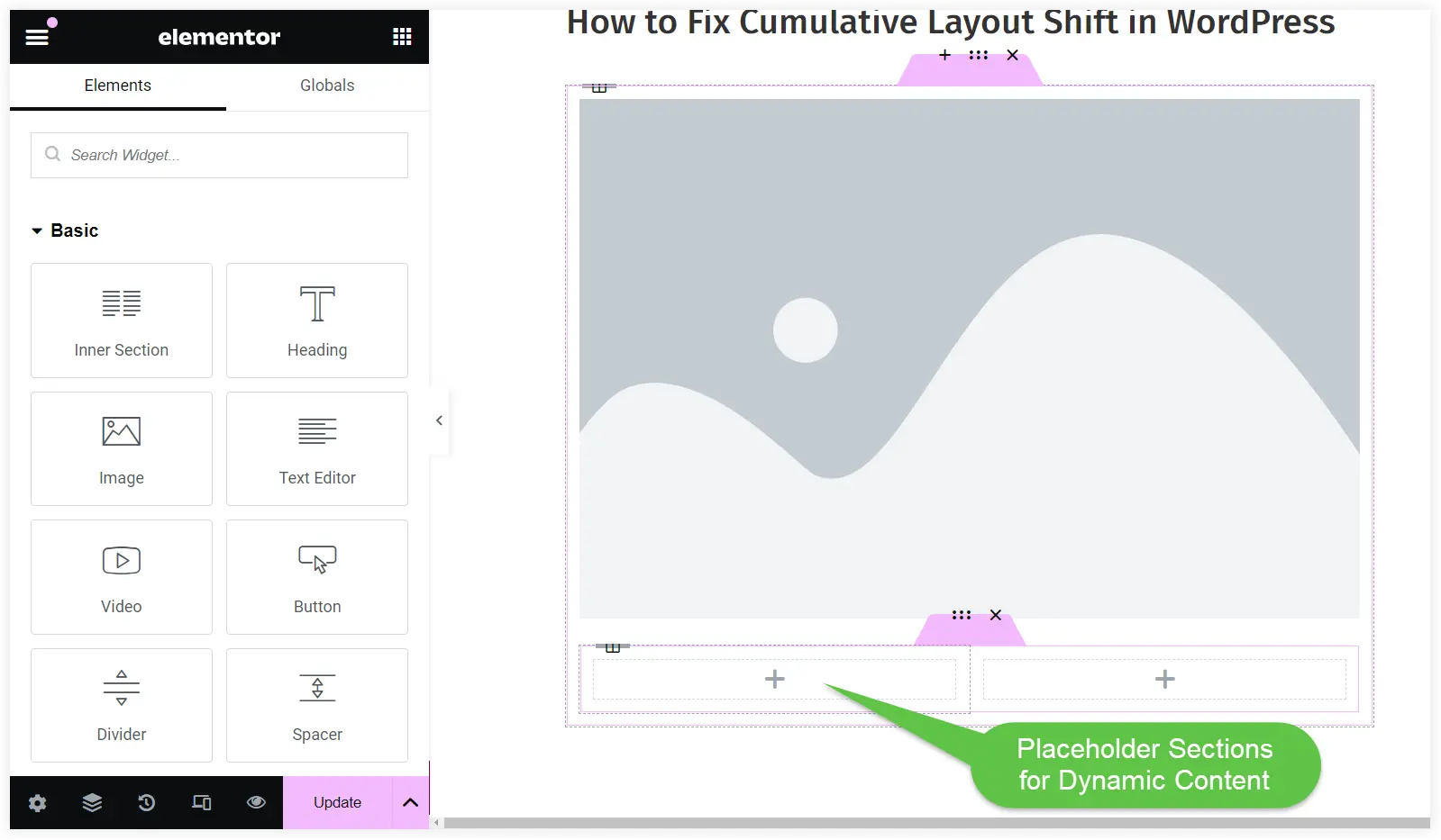 Configure dynamic content sections to fix CLS