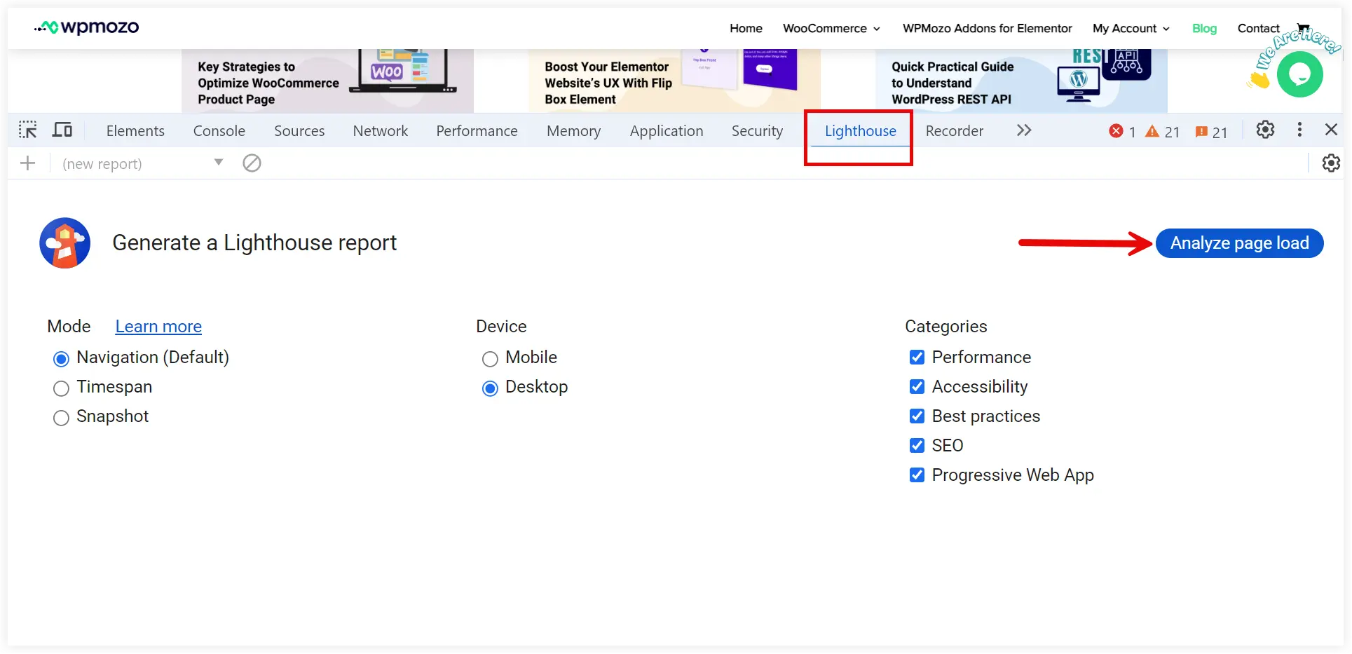 Check CLS using Lighthouse in developer tools