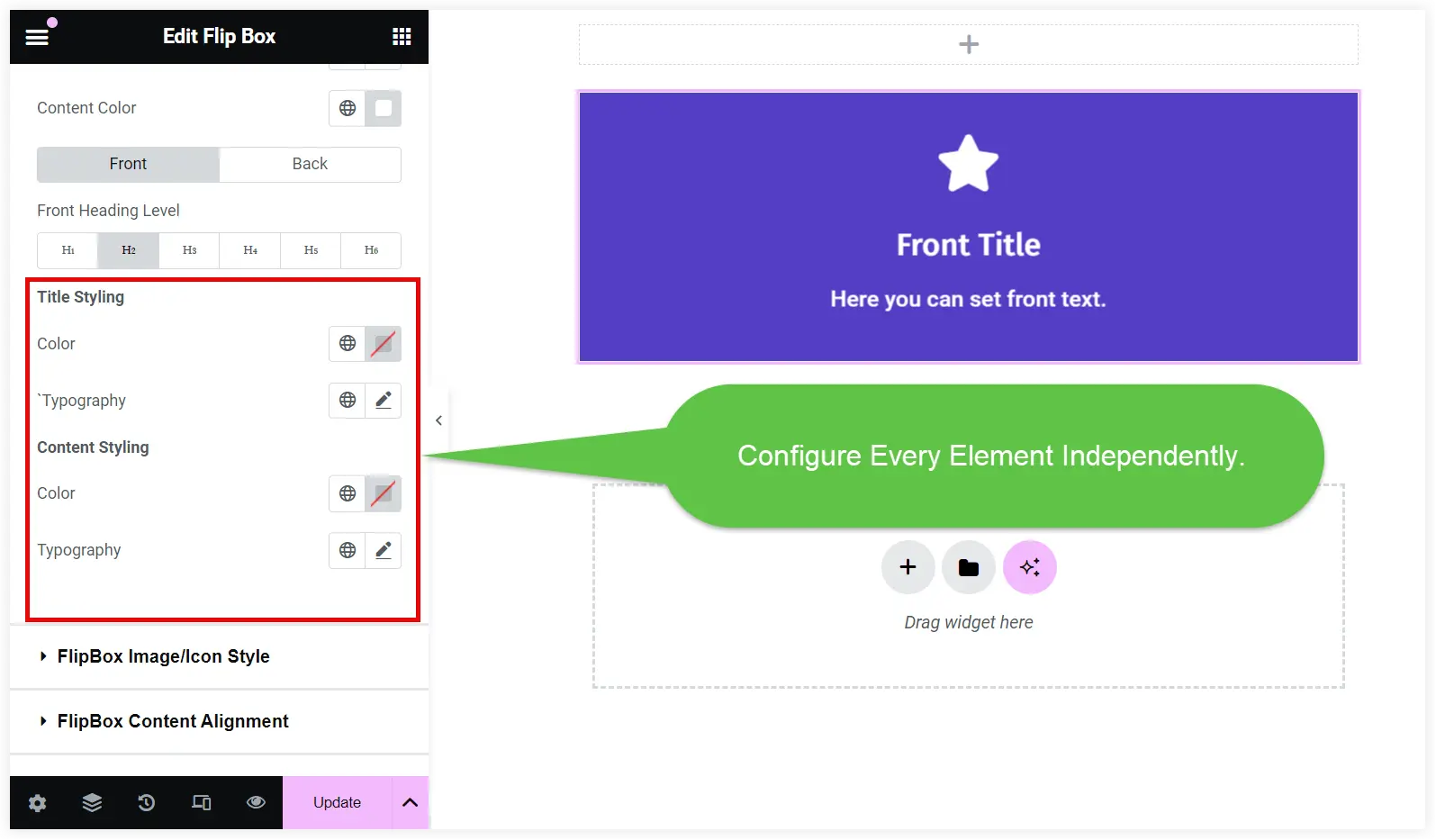 Independent styling in Elementor Flipbox