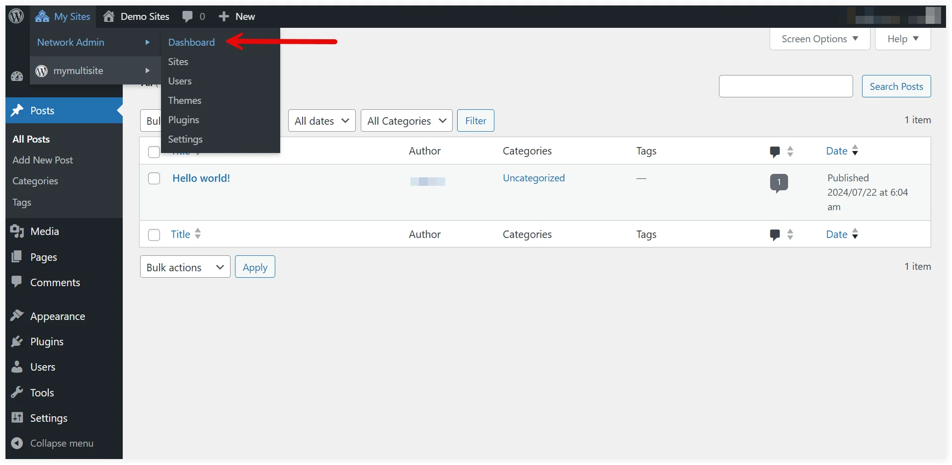 WordPress multisite network setup