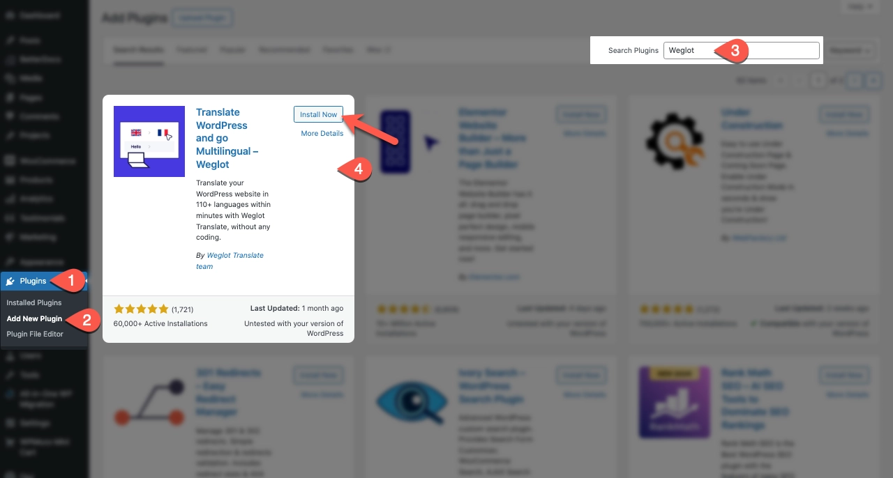 Steps to install Weglot multilingual WordPress plugin
