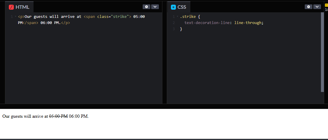 Example of text strikethrough styling using the CSS 
