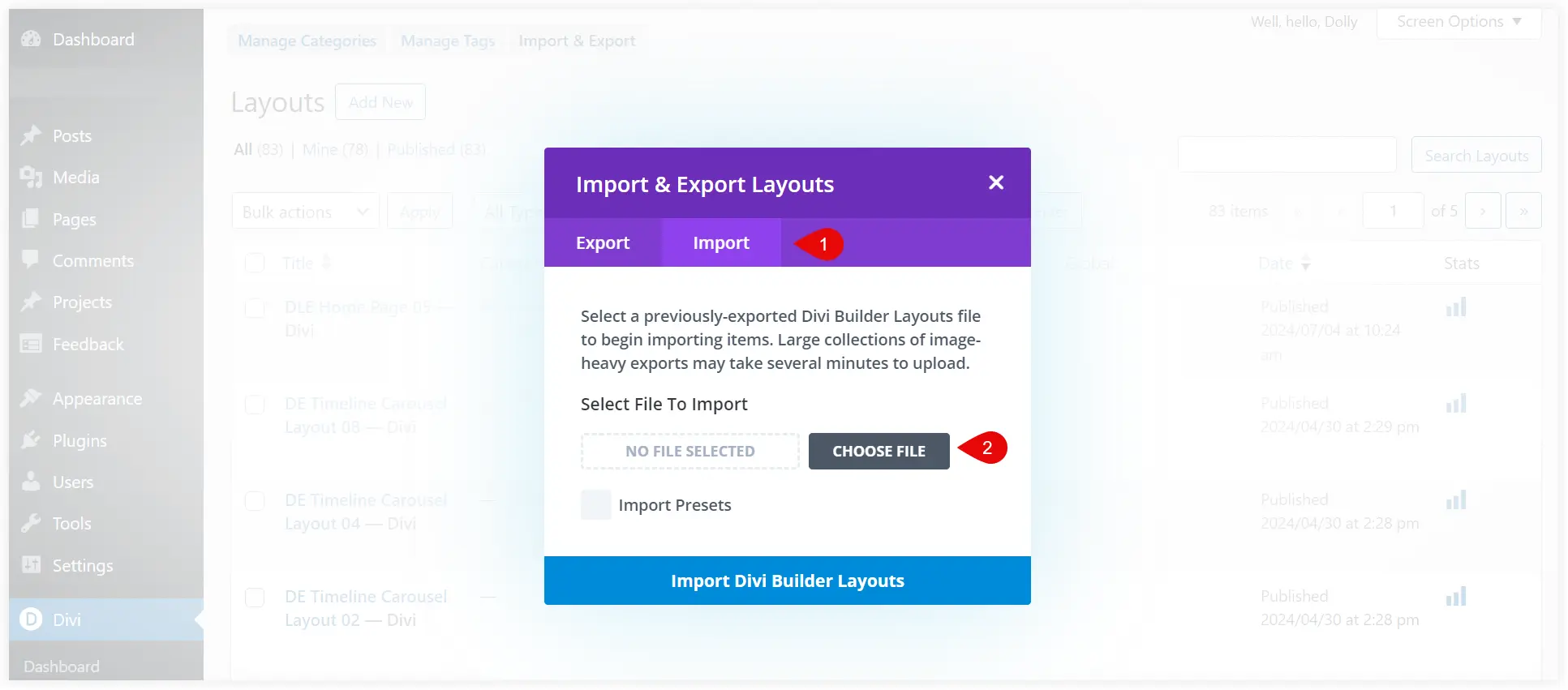 Import WordPress layouts