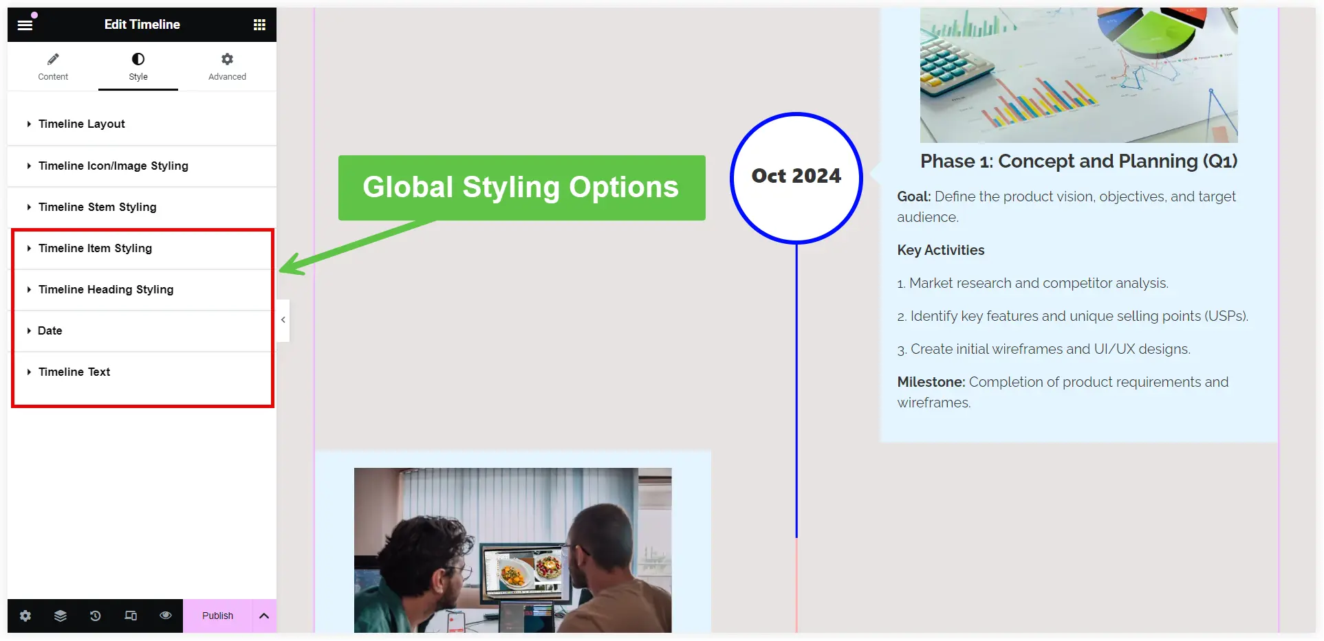 Global styling for product roadmap timeline