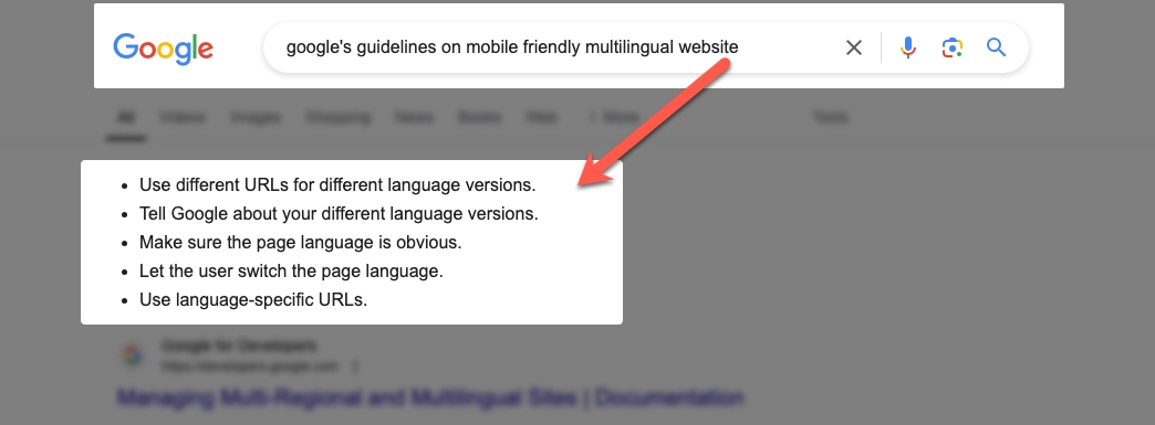 Google's guideline to build a mobile friendly multilingual website