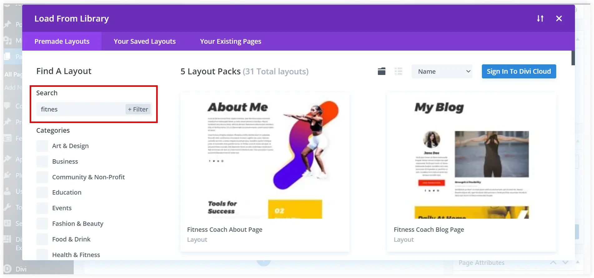 Search your Divi homepage niche