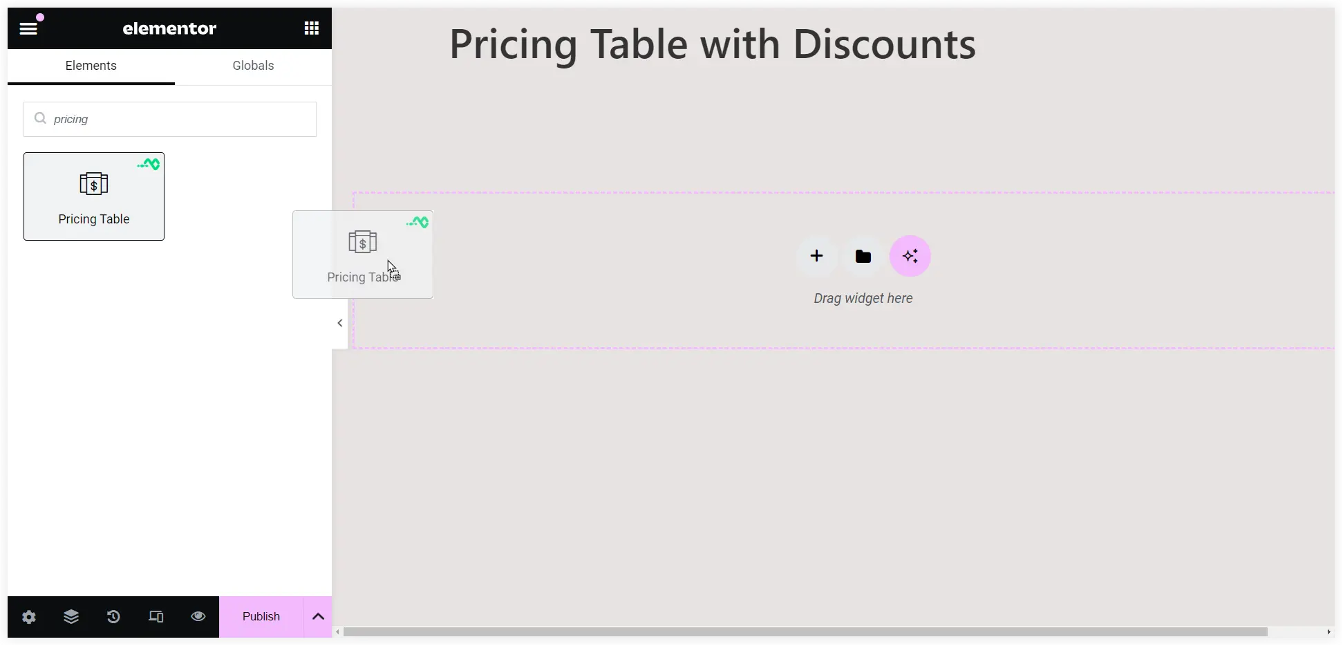 Add Elementor pricing widget